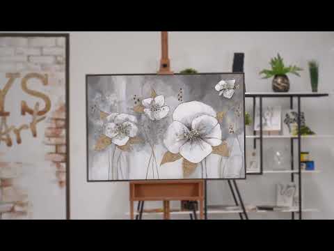 Hand painted canvas art with frame "Golden flowers"