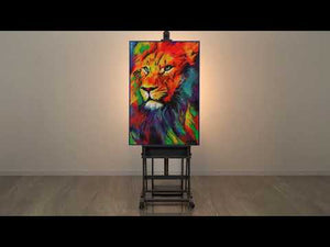 Colorful Abstract Art "Royal Gaze" – Bold Lion Portrait on Hand-Painted Canvas
