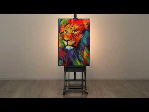 Colorful Abstract Art "Royal Gaze" – Bold Lion Portrait on Hand-Painted Canvas