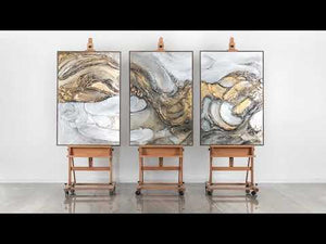 "Tsunami" Hand-Painted Triptych Canvas for Living Room with Frame