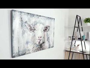 Modern abstract animal painting with frame "Happy sheep"