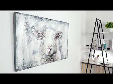 Modern abstract animal painting with frame "Happy sheep"