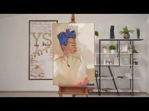 "Schiele" Hand-Painted Portrait Art – Modern Framed Canvas Painting