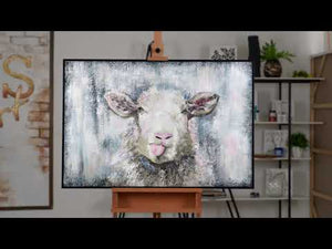 Painting Animals Modern "Happy Sheep" with frame Acrylic paintings