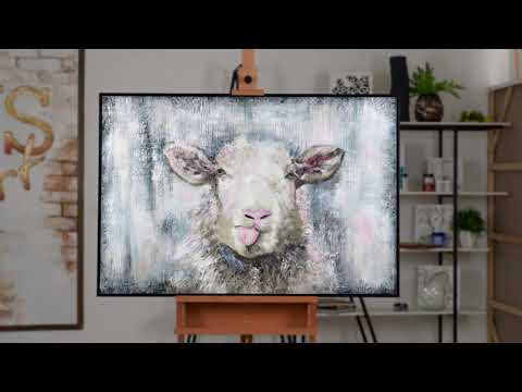 Painting Animals Modern "Happy Sheep" with frame Acrylic paintings