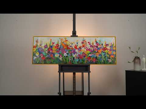 Painting of flowers with frame 60x20 inch "Whirlwind of colors"