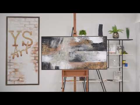 Neutral Abstract Painting – Textured Acrylic Artwork with Gold Accents