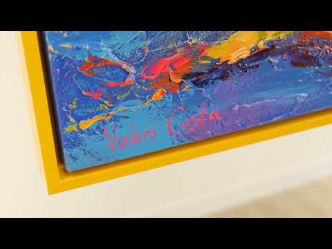 Abstract Seascape Painting in Vibrant Colors – Hand-Painted Canvas 'Sea Mirage' with Frame