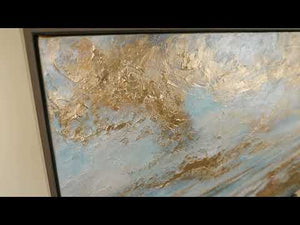 Abstract Seascape Painting "Golden Bay" – Hand-Painted Ocean Landscape in Blue and Gold