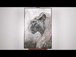 Framed acrylic painting animals "Bagheera" 48x32 inch