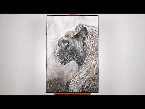 Framed acrylic painting animals "Bagheera" 48x32 inch