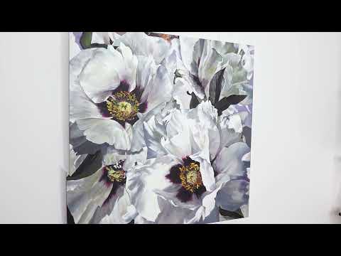Flowers acrylic painting on canvas "Snow lotus" 40x40 inch