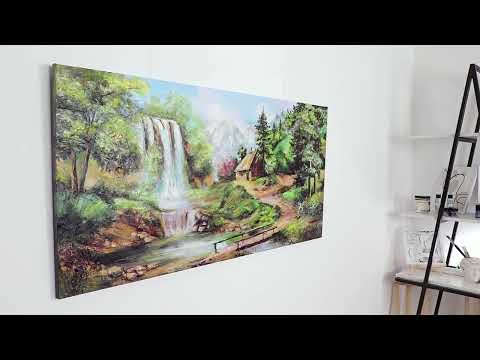 Abstract landscape painting "Waterfall" 55x28 inch