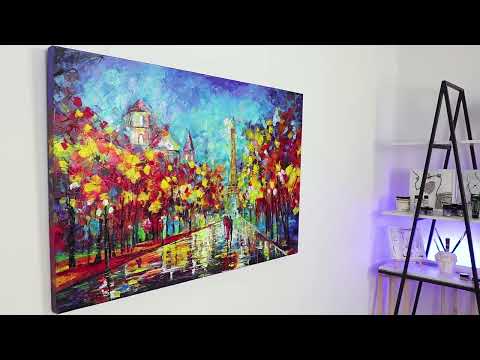 Abstract landscape painting hand painted "Evening in Paris"