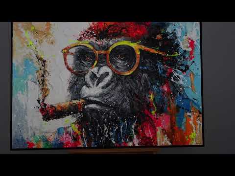 "Gangster" – Animal Paintings with Gorilla in Colorful Abstract Artwork for Modern Living Rooms