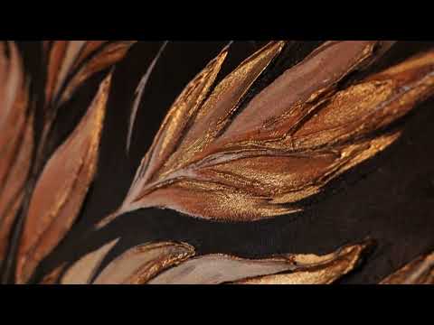 "Golden Leaves" – Modern Abstract Art with Gold Details on Canvas