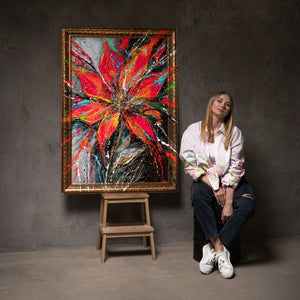 Rote Blüte abstrakte Acrylmalerei handgemaltes Leinwandbild