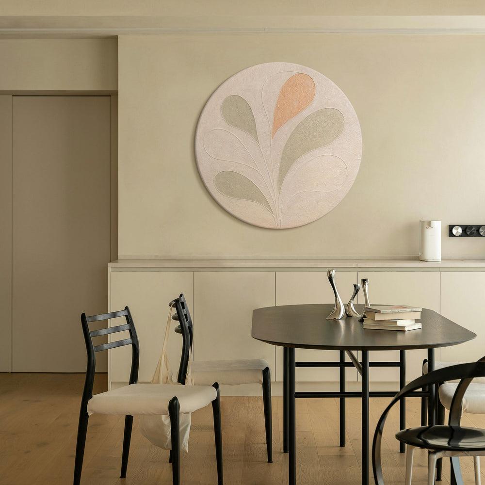 Runde Wandkunst beige grün handgemalt modern