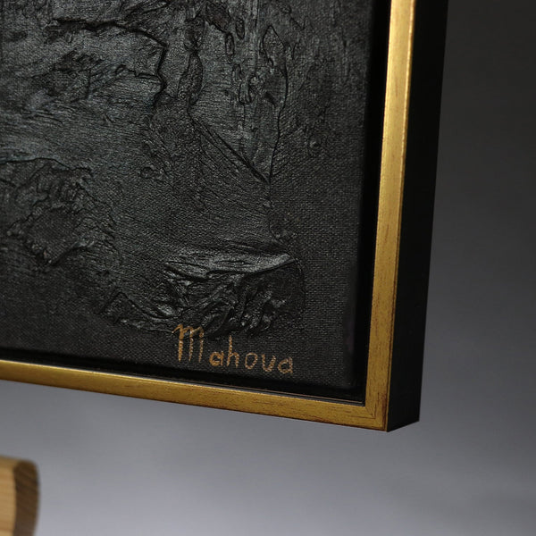 Strukturierte Acrylmalerei Gold Violett Relief Nahaufnahme